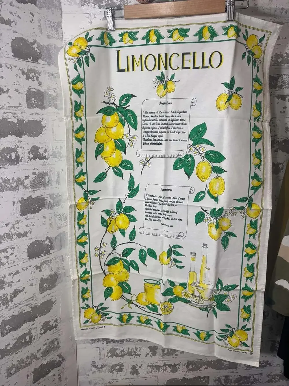 VtG  New Italy LIMONCELLO MonveniR Italian Recipe decor 22x 35 in. 100% cotton